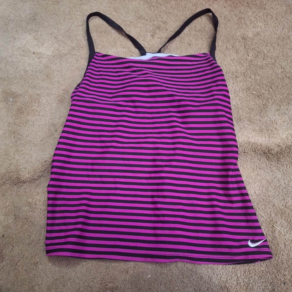 Nike Women's Magenta and Black Striped Swim Coverup